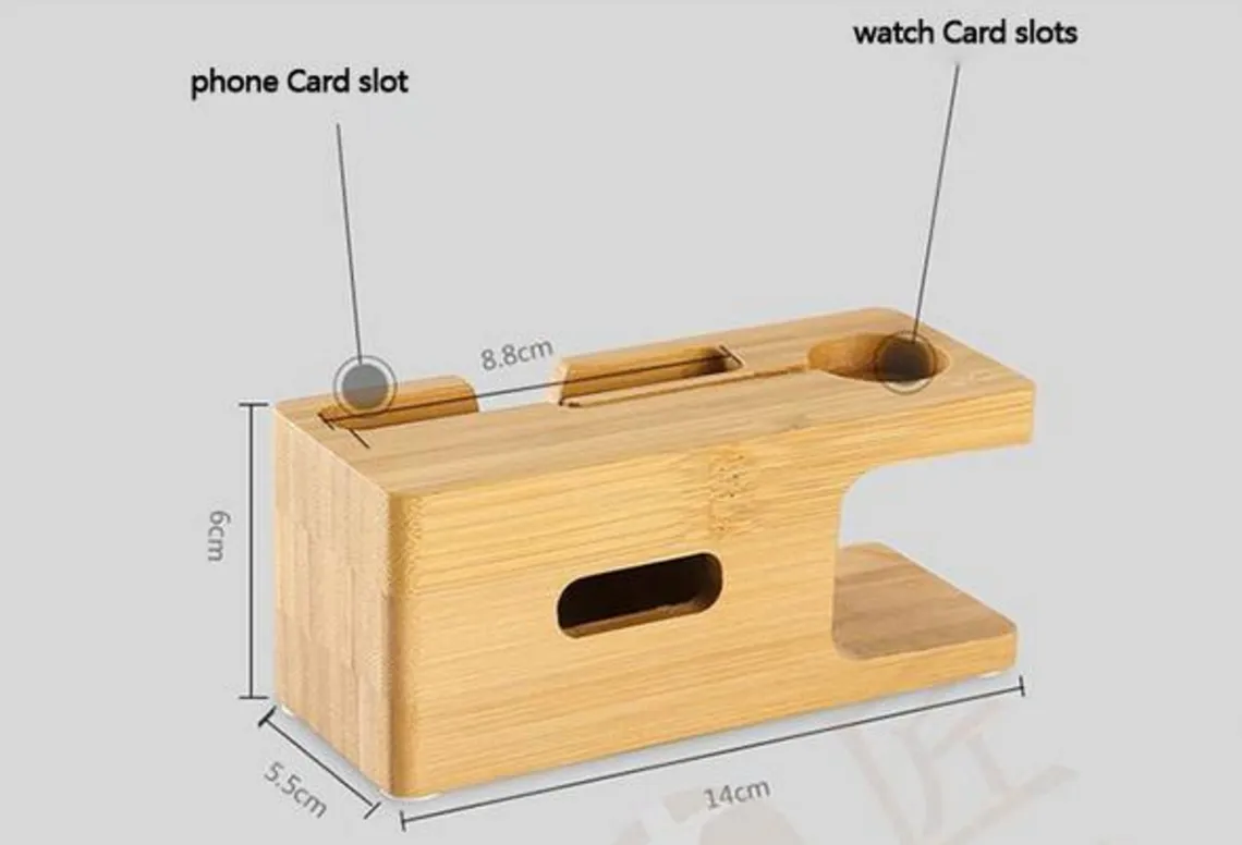100% Natural Bamboo Charging Dock Station For Mobile Phone and Watch