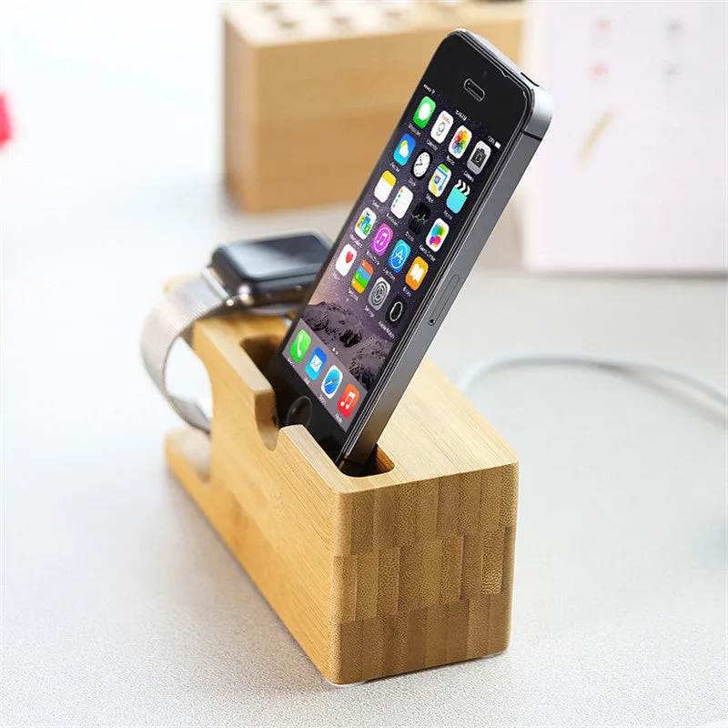 100% Natural Bamboo Charging Dock Station For Mobile Phone and Watch