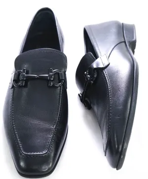 $700 SALVATORE FERRAGAMO -  Black On Black Gancini Leather Loafer- 11 EE