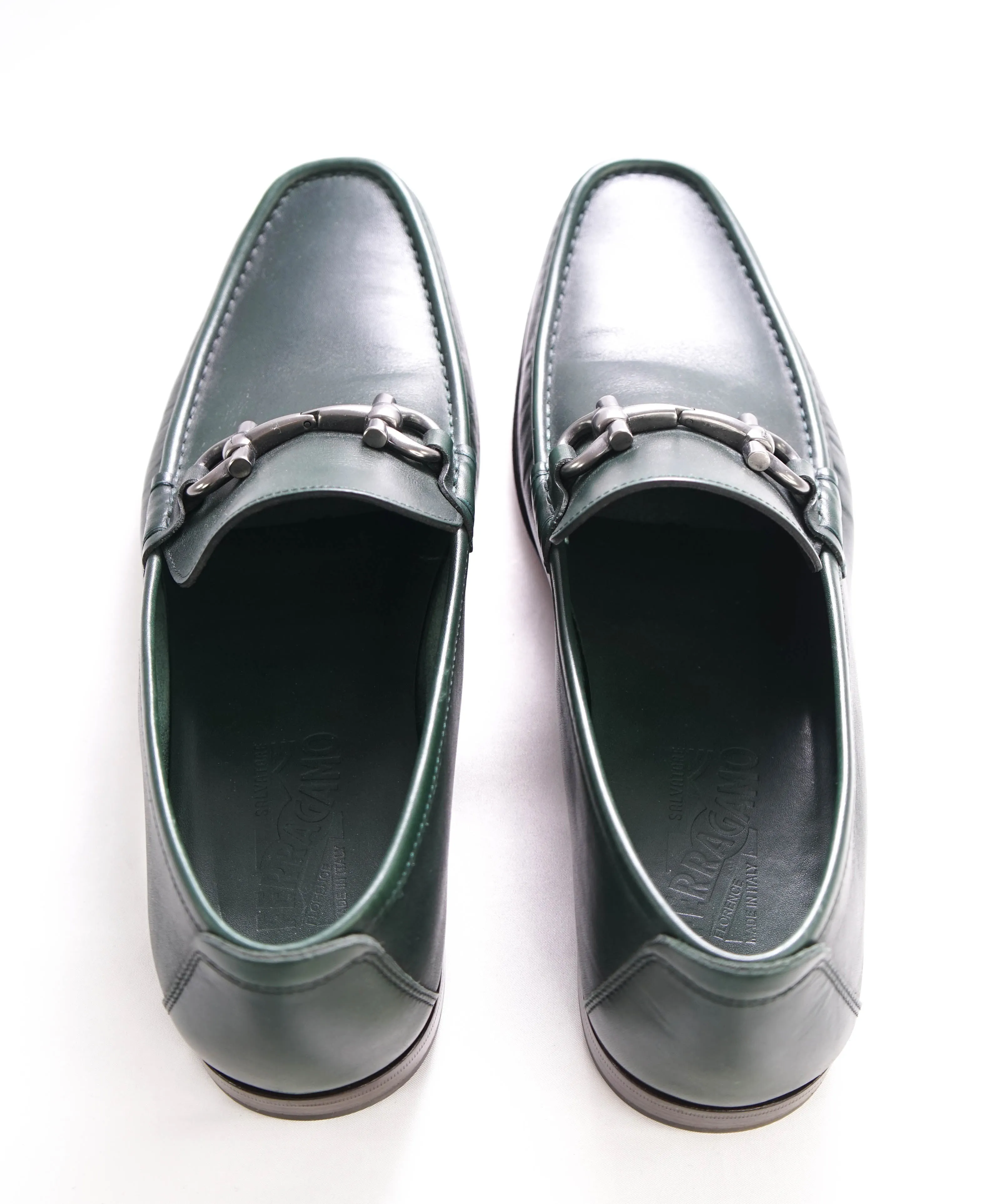 $700 SALVATORE FERRAGAMO - "GIORDANO" Green Leather Loafer- 12D