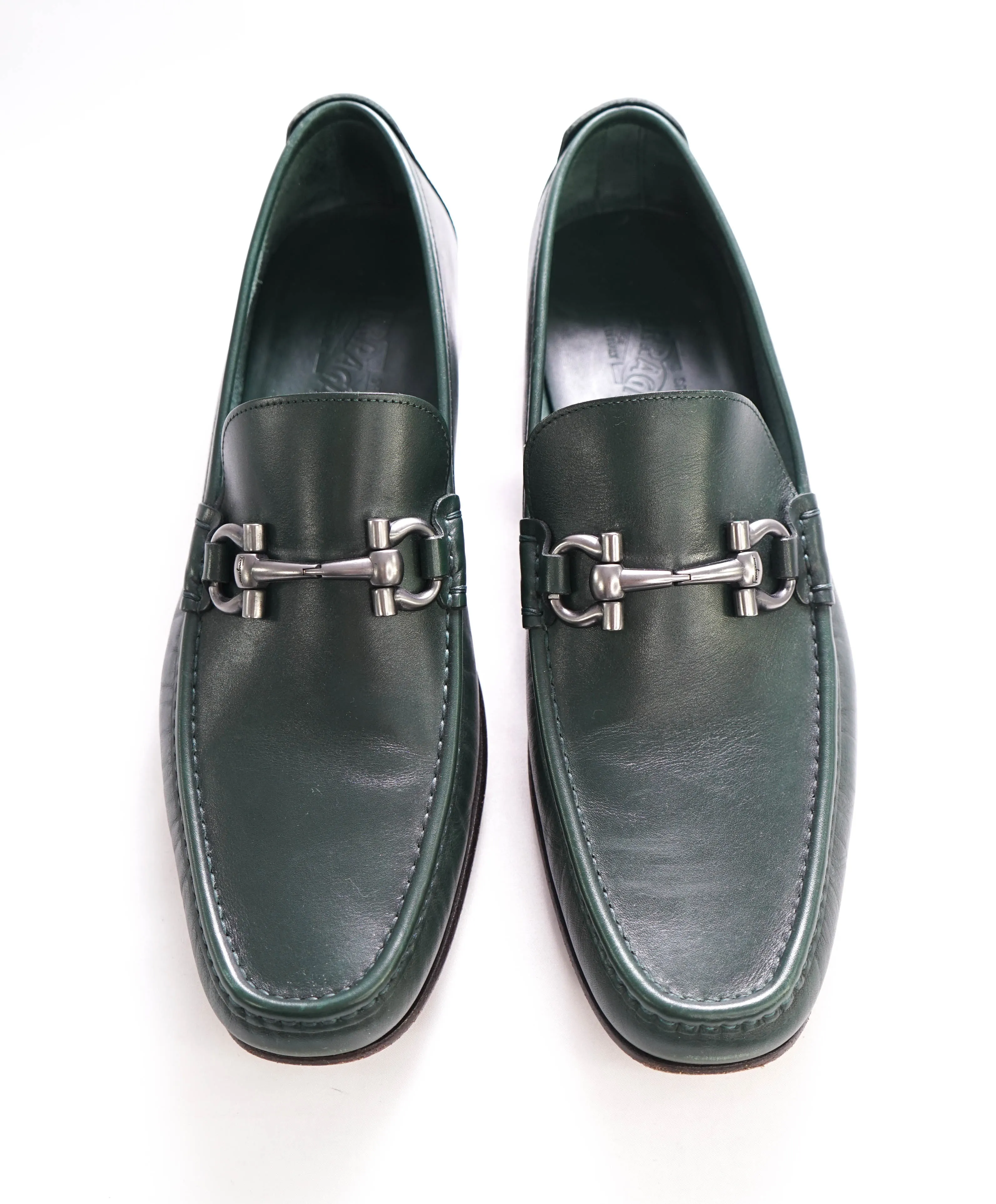 $700 SALVATORE FERRAGAMO - "GIORDANO" Green Leather Loafer- 12D