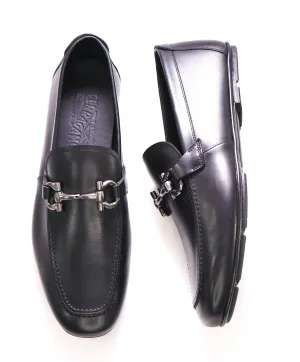 $795 SALVATORE FERRAGAMO -  "NOWELL" Black On Black Gancini Leather Loafer- 8.5 EE