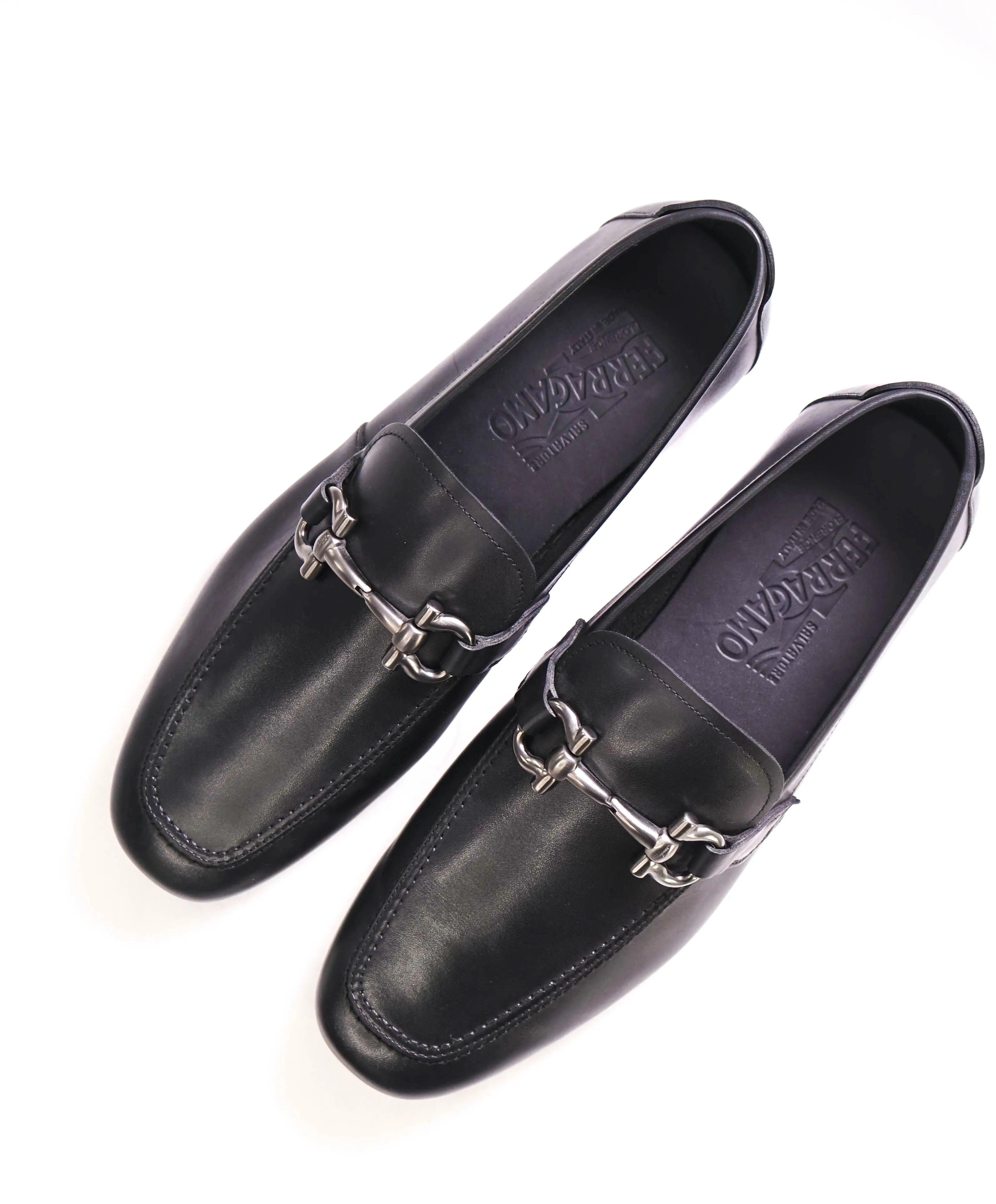 $795 SALVATORE FERRAGAMO -  "NOWELL" Black On Black Gancini Leather Loafer- 8.5 EE