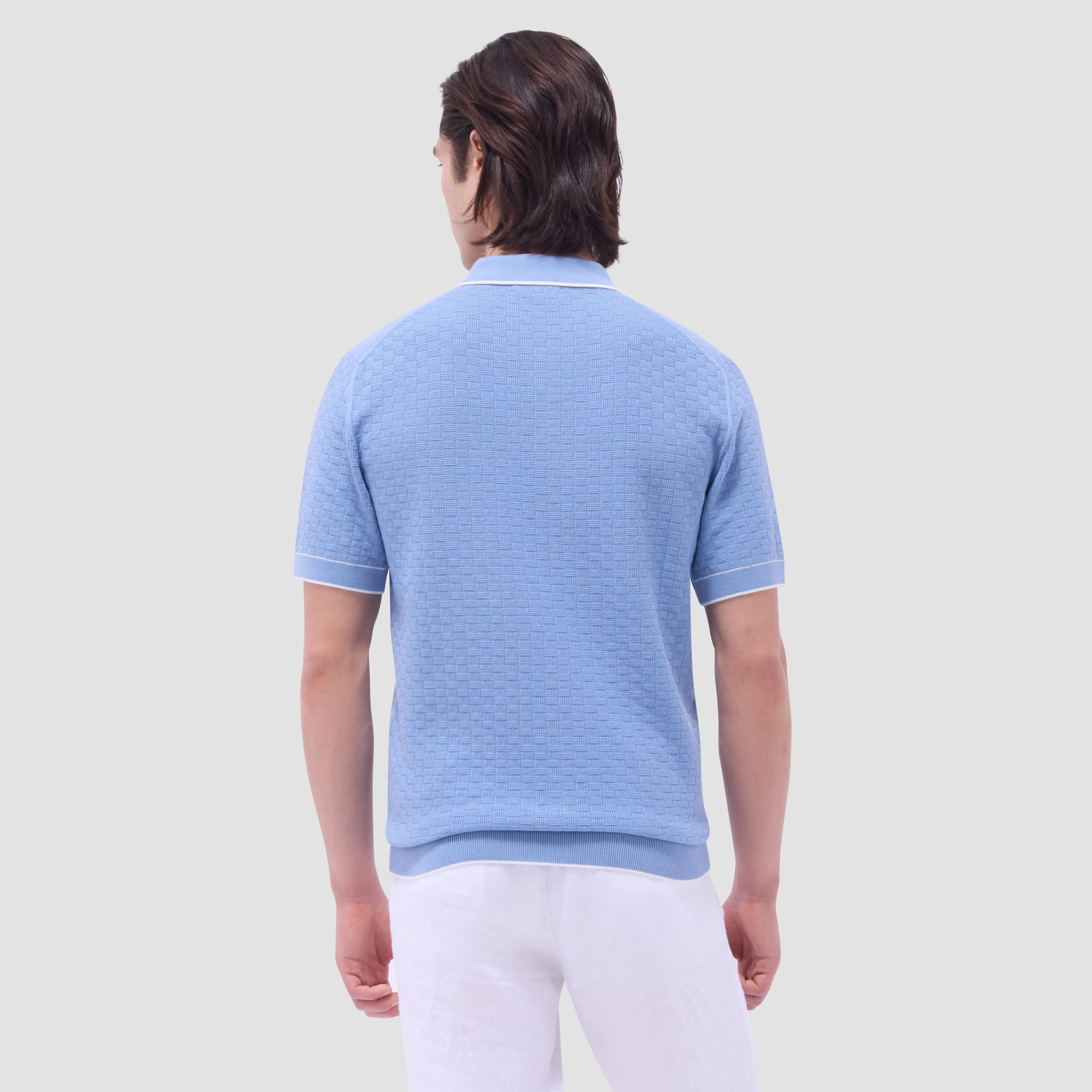 Basket Stitch Three Button Polo Sweater