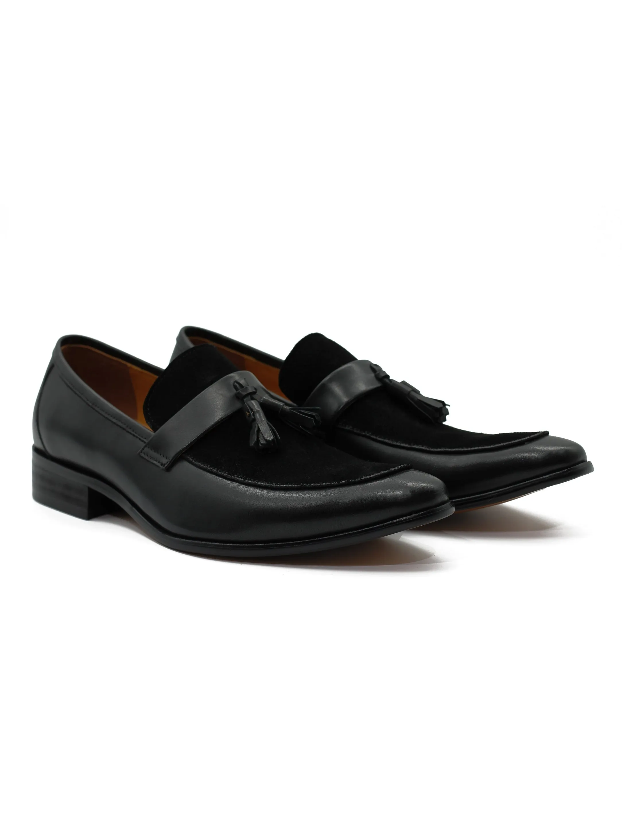BLACK LEAHER & SUEDE TASSEL LOAFER