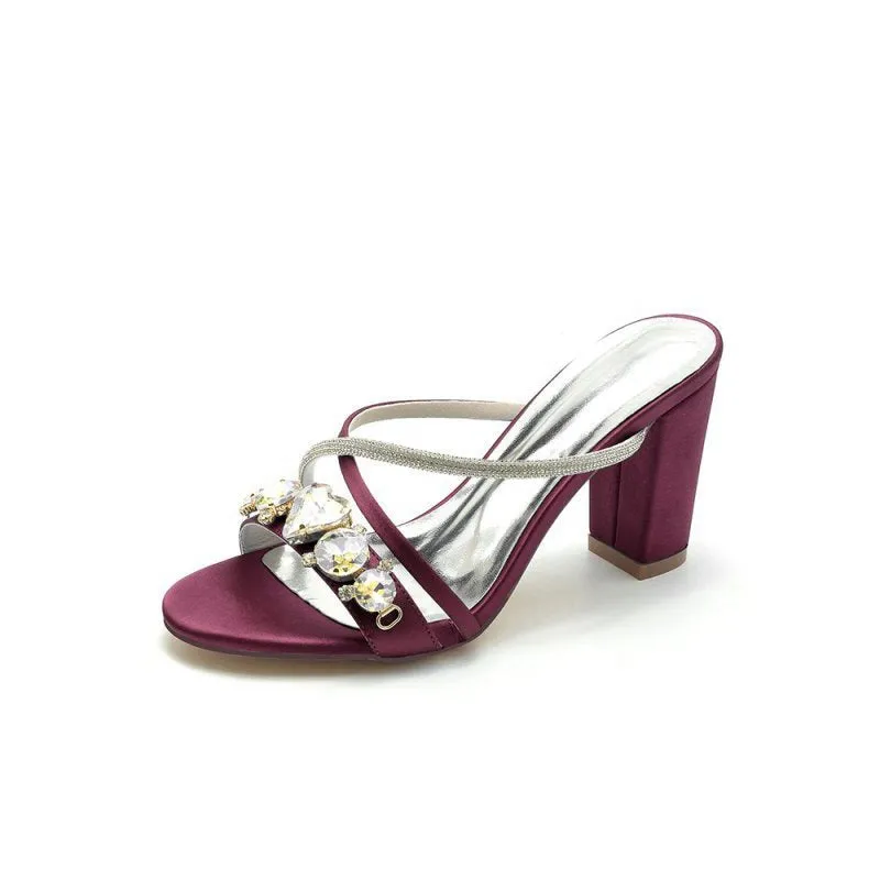 Block Heels with Rhinestone