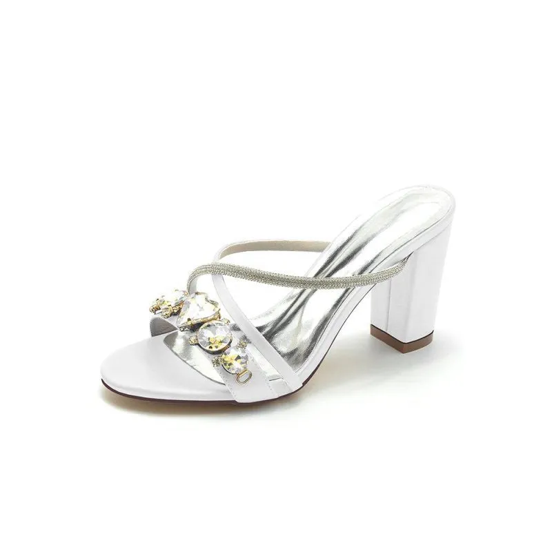 Block Heels with Rhinestone