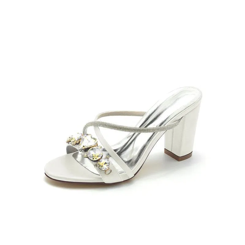Block Heels with Rhinestone