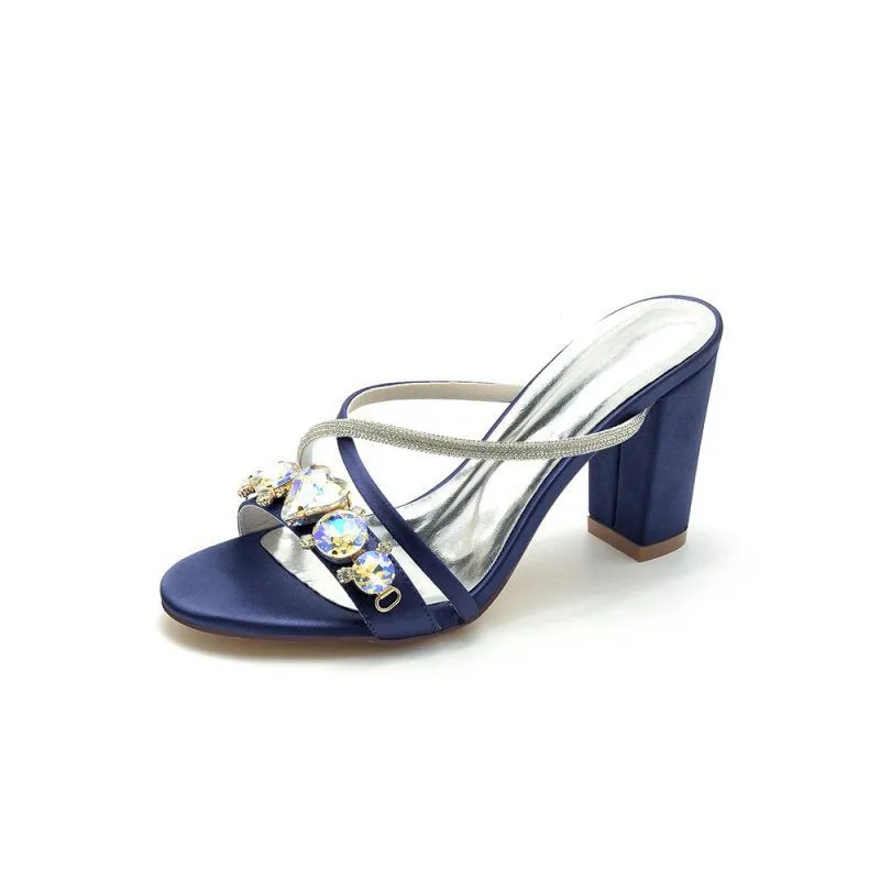 Block Heels with Rhinestone
