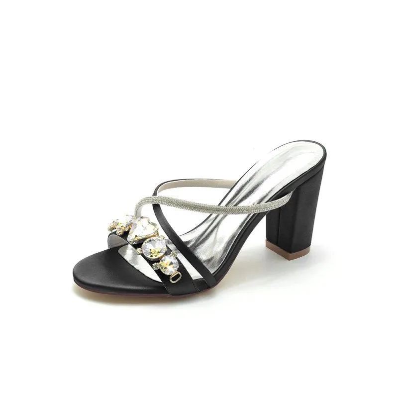 Block Heels with Rhinestone