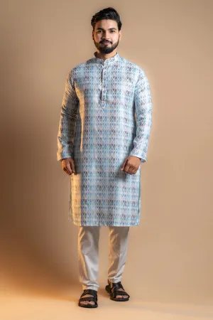 Blue Mixed-pattern Kurta Set for Men
