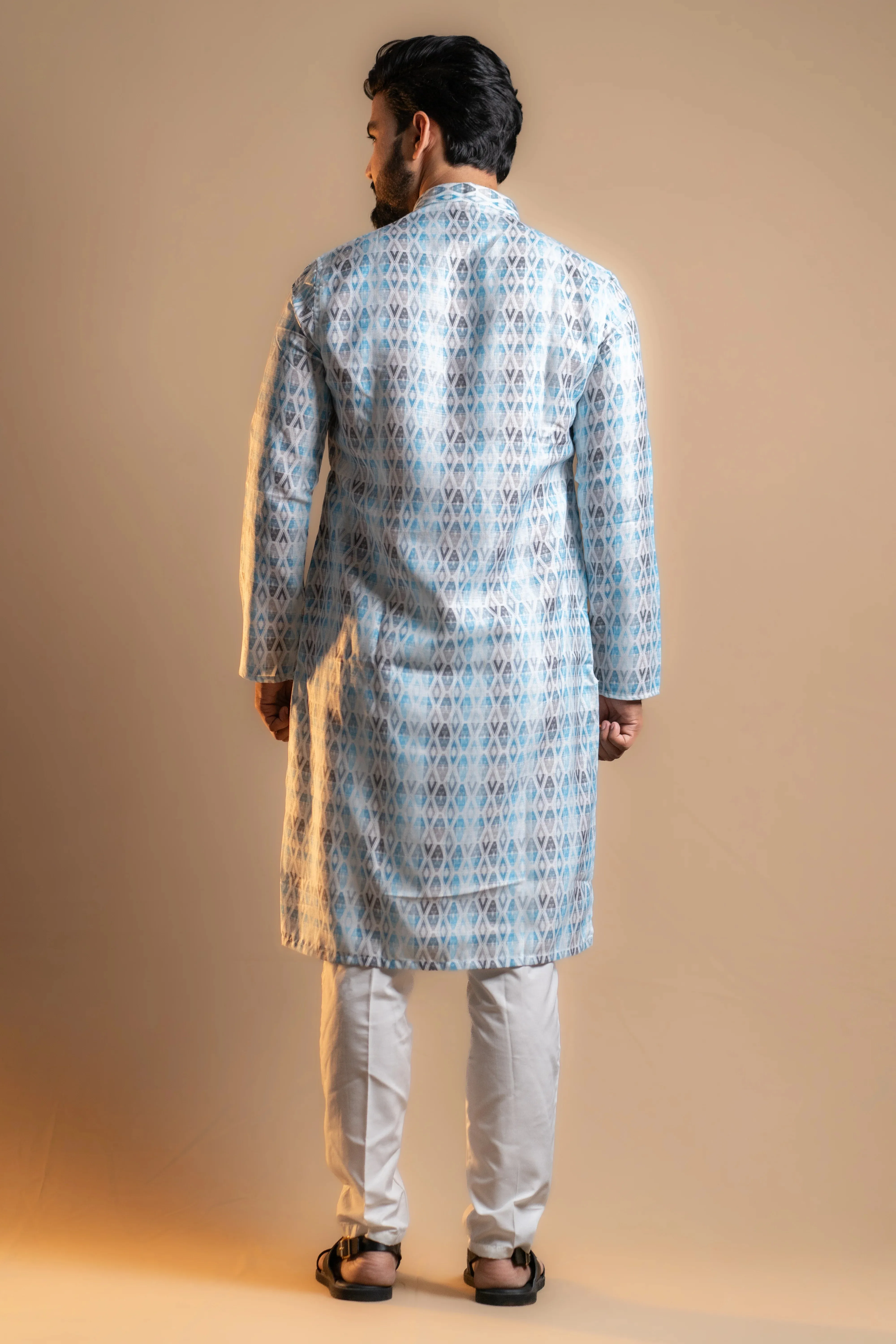 Blue Mixed-pattern Kurta Set for Men