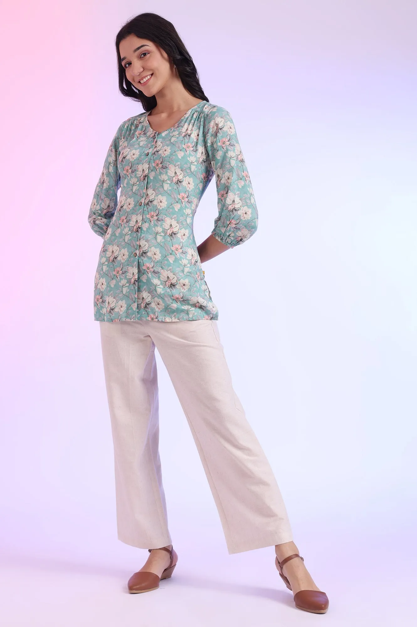 Blue Printed Straight Modal Kurti
