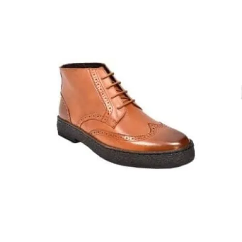 British Walkers Playboy Wingtips Limited Edition Men's Cognac Leather High Top Boots Ankle Boots