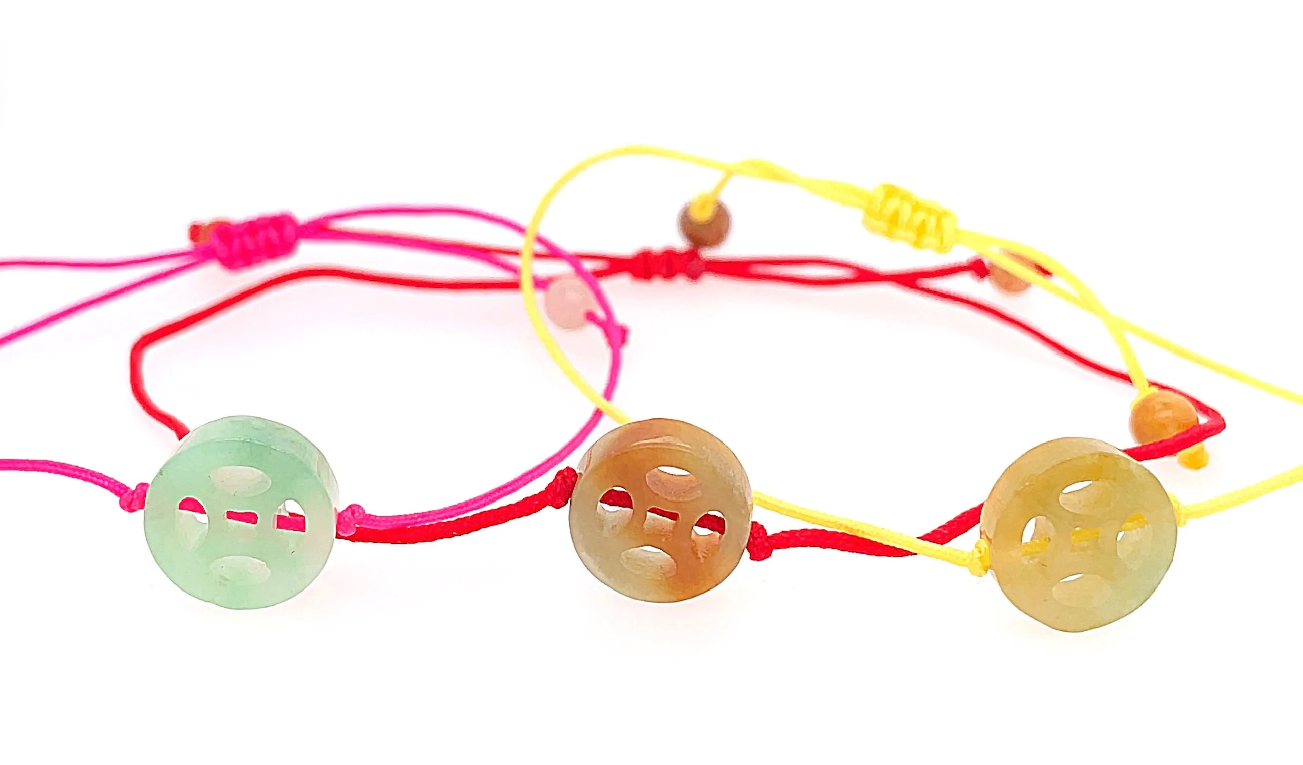 Burmese Jadeite "Good Fortune" Adjustable Silk Bracelet or Anklet