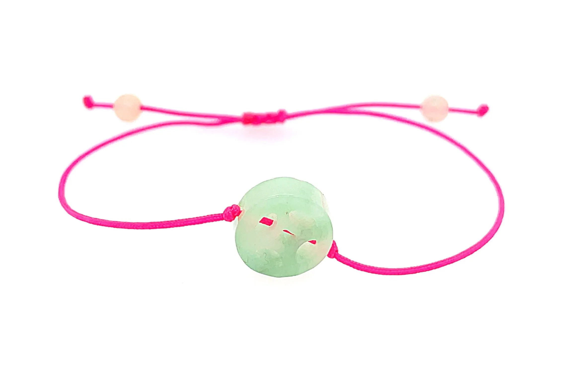 Burmese Jadeite "Good Fortune" Adjustable Silk Bracelet or Anklet