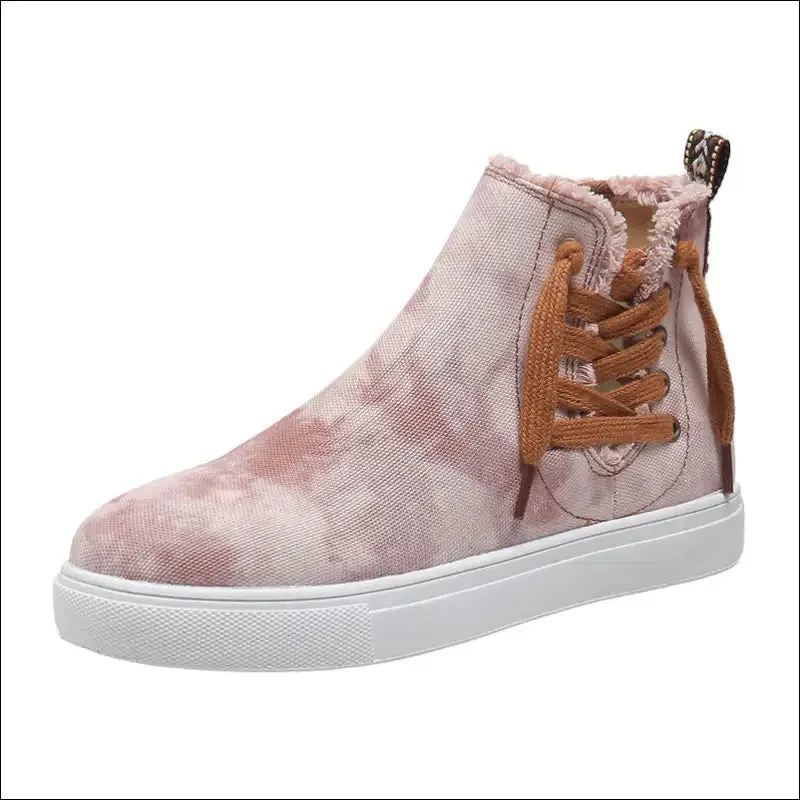 Chic Lace-Up Round Toe Canvas Boots with Side Zip