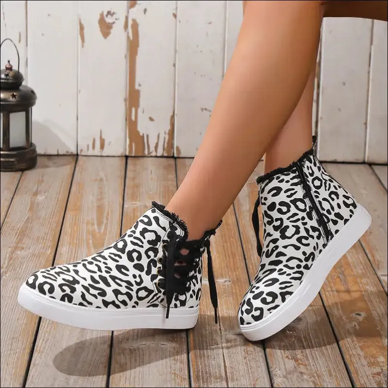 Chic Lace-Up Round Toe Canvas Boots with Side Zip