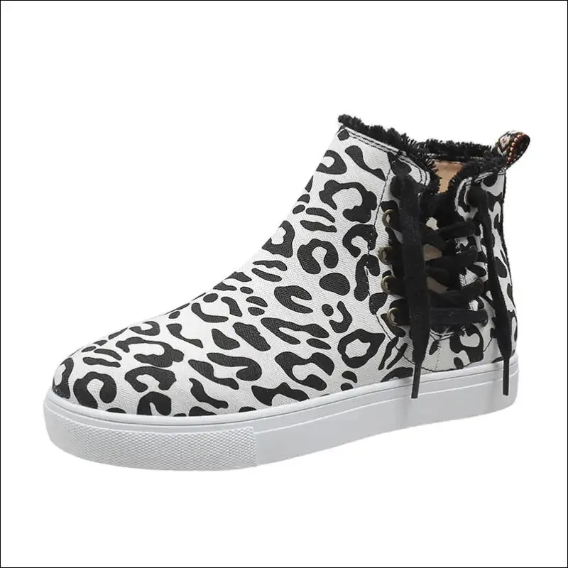 Chic Lace-Up Round Toe Canvas Boots with Side Zip