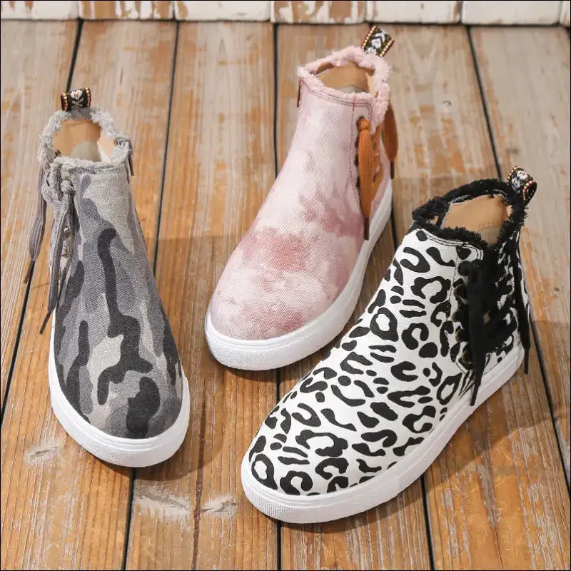 Chic Lace-Up Round Toe Canvas Boots with Side Zip
