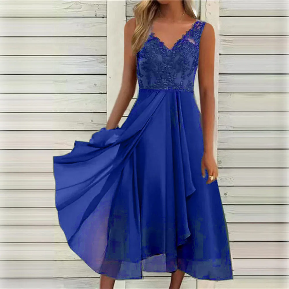 Chic V-Neck Sleeveless Flowing Plus Size Dress for Effortless Sophistication