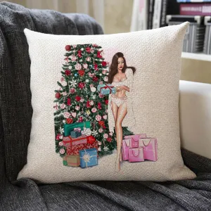 Christmas Themed Linen Pillowcase