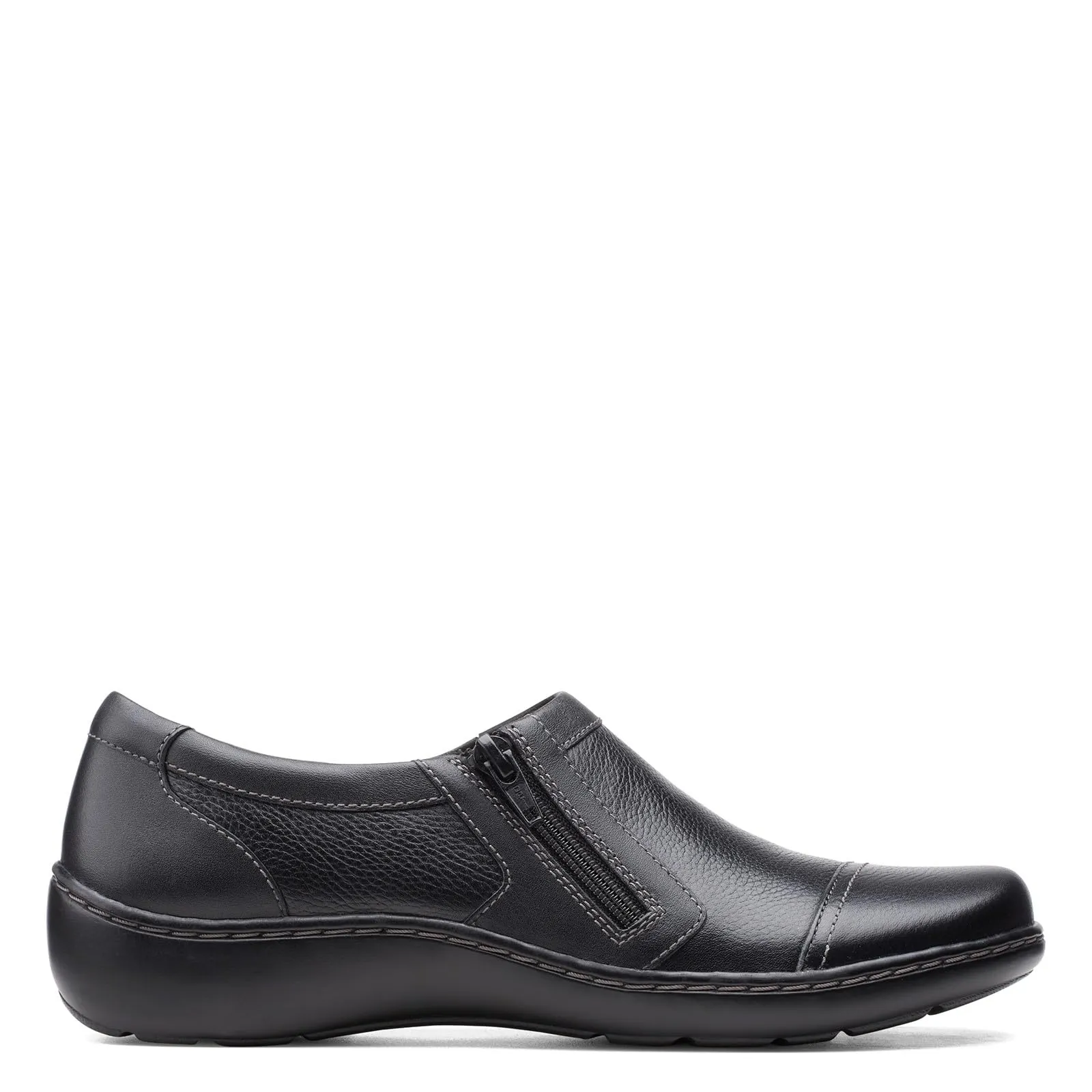 Clarks womens Cora Giny Loafer Flat, Black Tumbled/Smooth Leather, 7.5 US