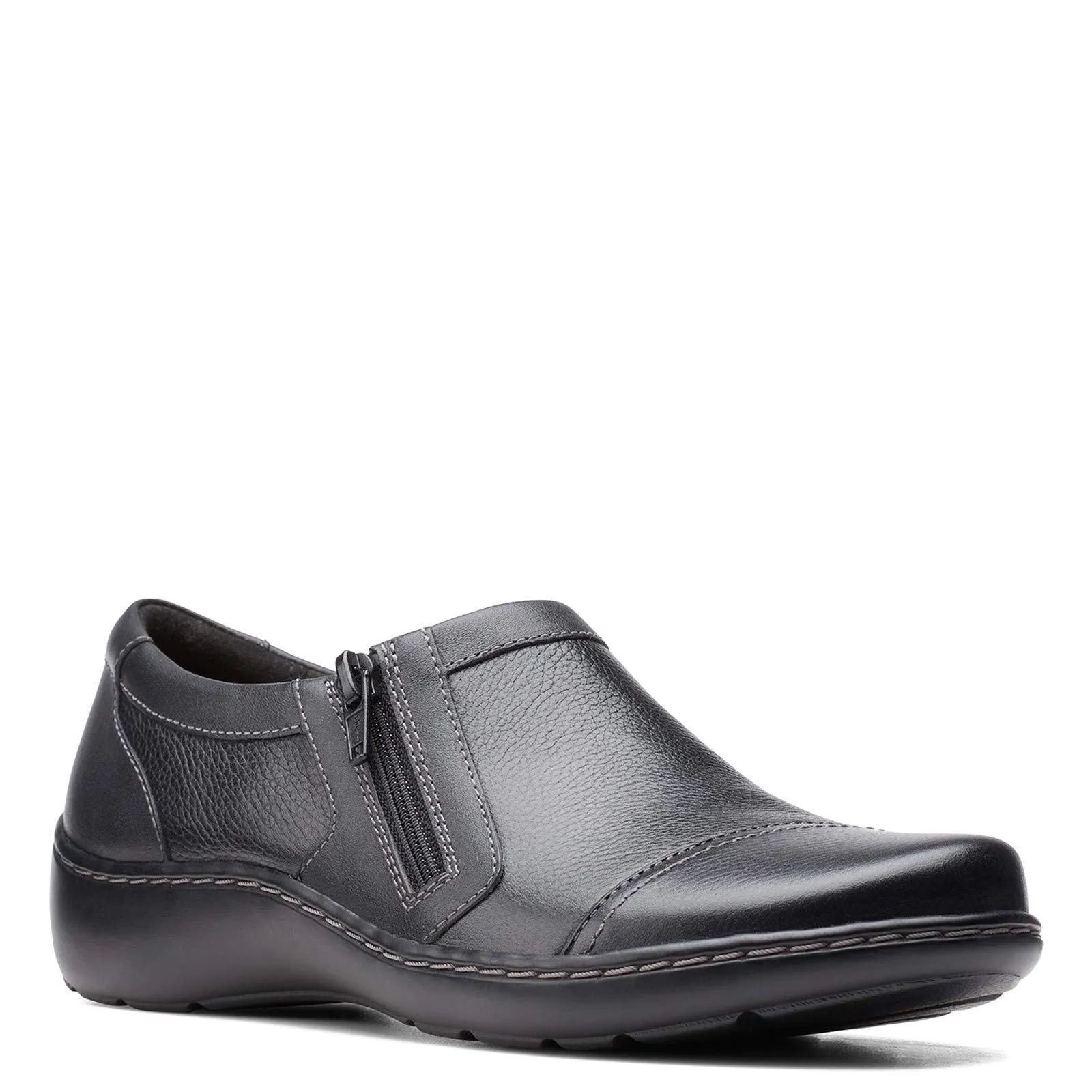 Clarks womens Cora Giny Loafer Flat, Black Tumbled/Smooth Leather, 7.5 US