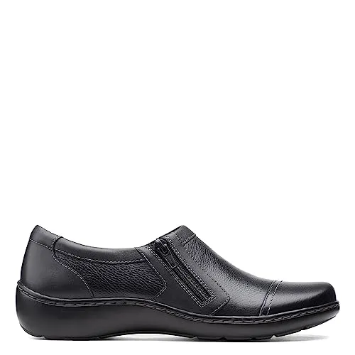 Clarks womens Cora Giny Loafer Flat, Black Tumbled/Smooth Leather, 9.5 US