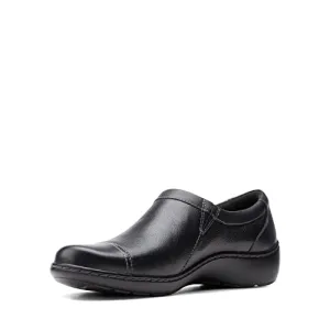 Clarks womens Cora Giny Loafer Flat, Black Tumbled/Smooth Leather, 9.5 US