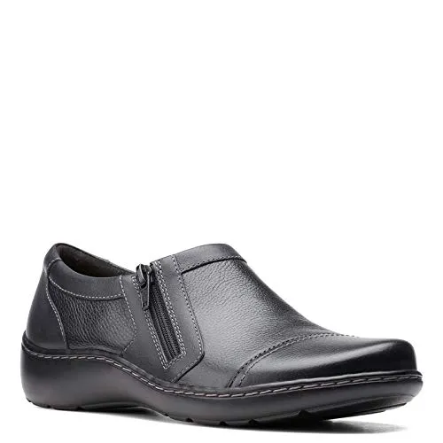 Clarks womens Cora Giny Loafer Flat, Black Tumbled/Smooth Leather, 9.5 US
