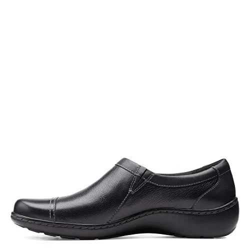 Clarks womens Cora Giny Loafer Flat, Black Tumbled/Smooth Leather, 9.5 US