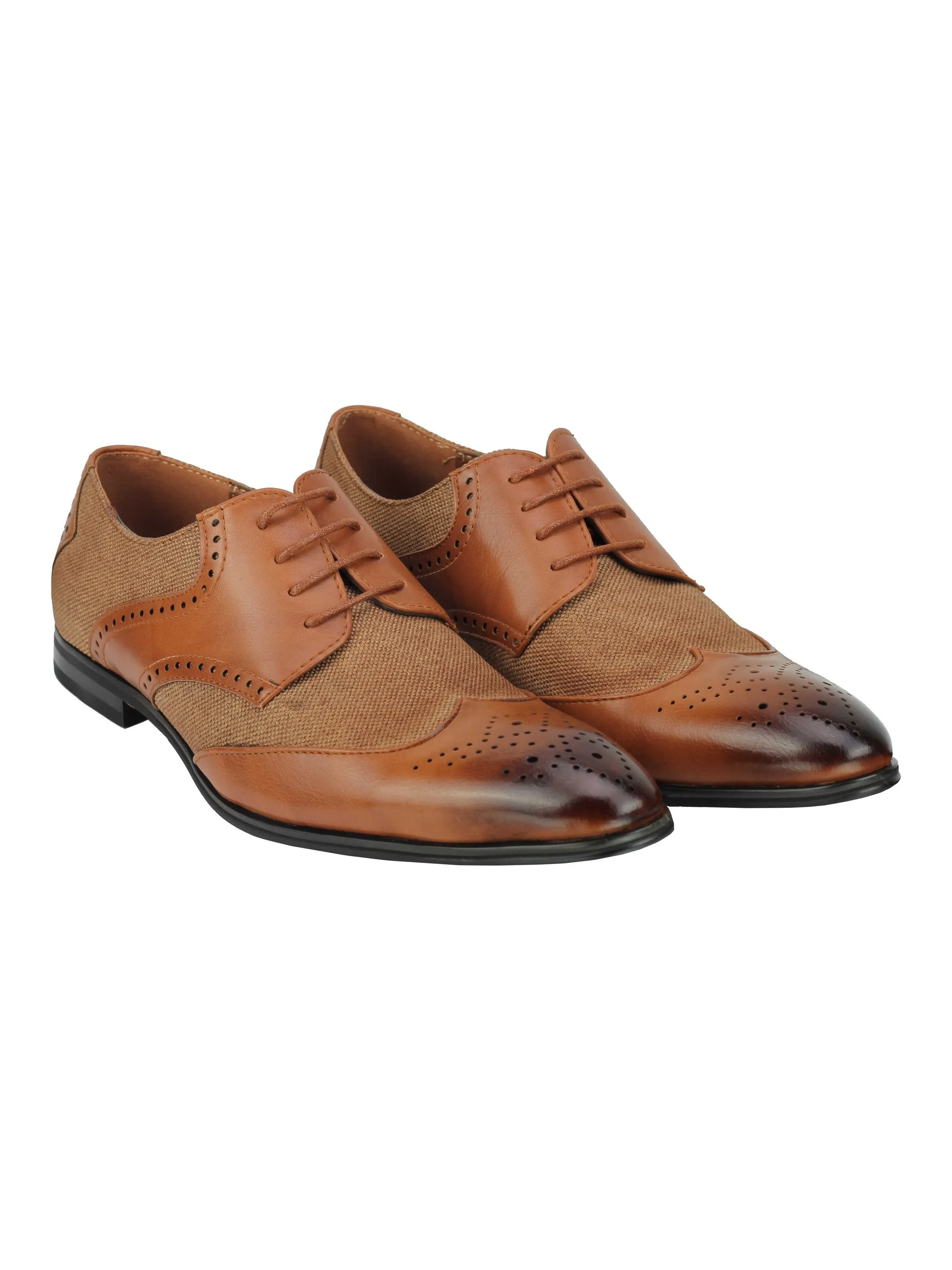 CLASSIC FAUX LEATHER AND TWEED BROGUE IN BROWN