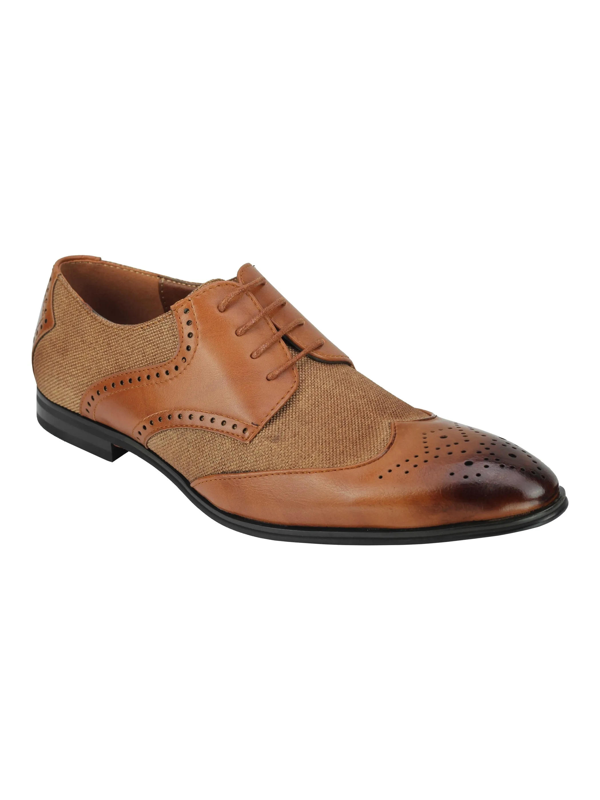 CLASSIC FAUX LEATHER AND TWEED BROGUE IN BROWN