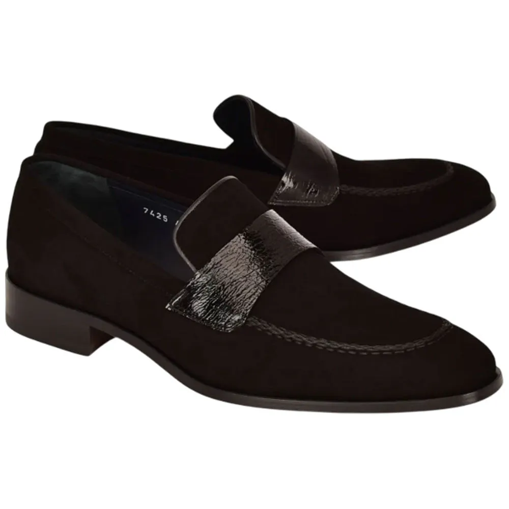Corrente Men’s Black Suede with Vita Leather Vamp Almond Toe Loafer