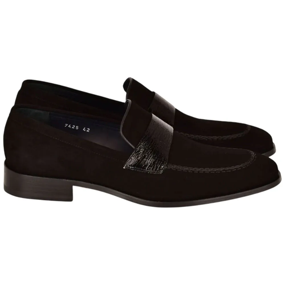 Corrente Men’s Black Suede with Vita Leather Vamp Almond Toe Loafer