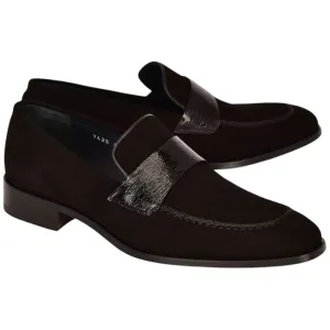 Corrente Men’s Black Suede with Vita Leather Vamp Almond Toe Loafer