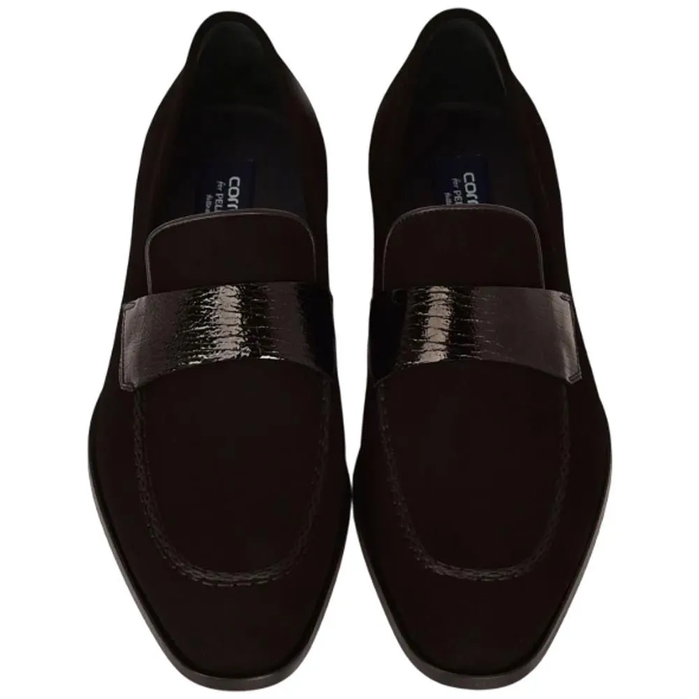 Corrente Men’s Black Suede with Vita Leather Vamp Almond Toe Loafer