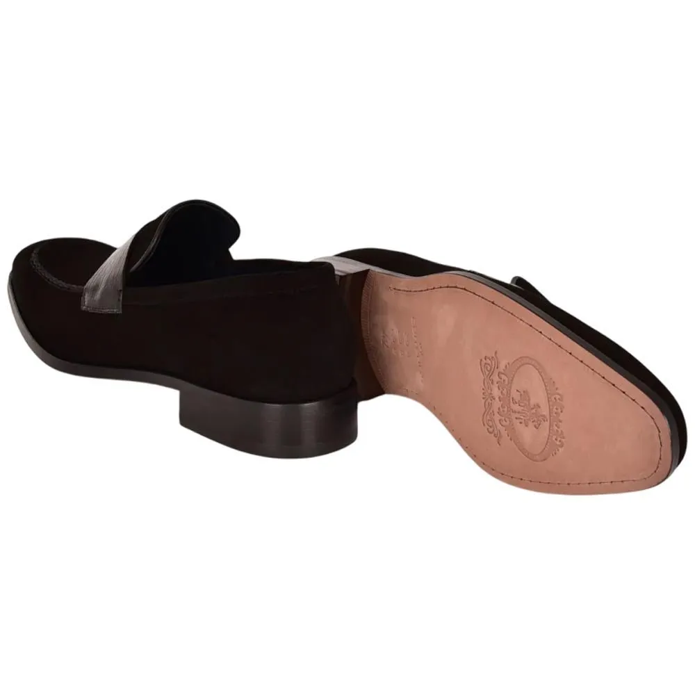 Corrente Men’s Black Suede with Vita Leather Vamp Almond Toe Loafer