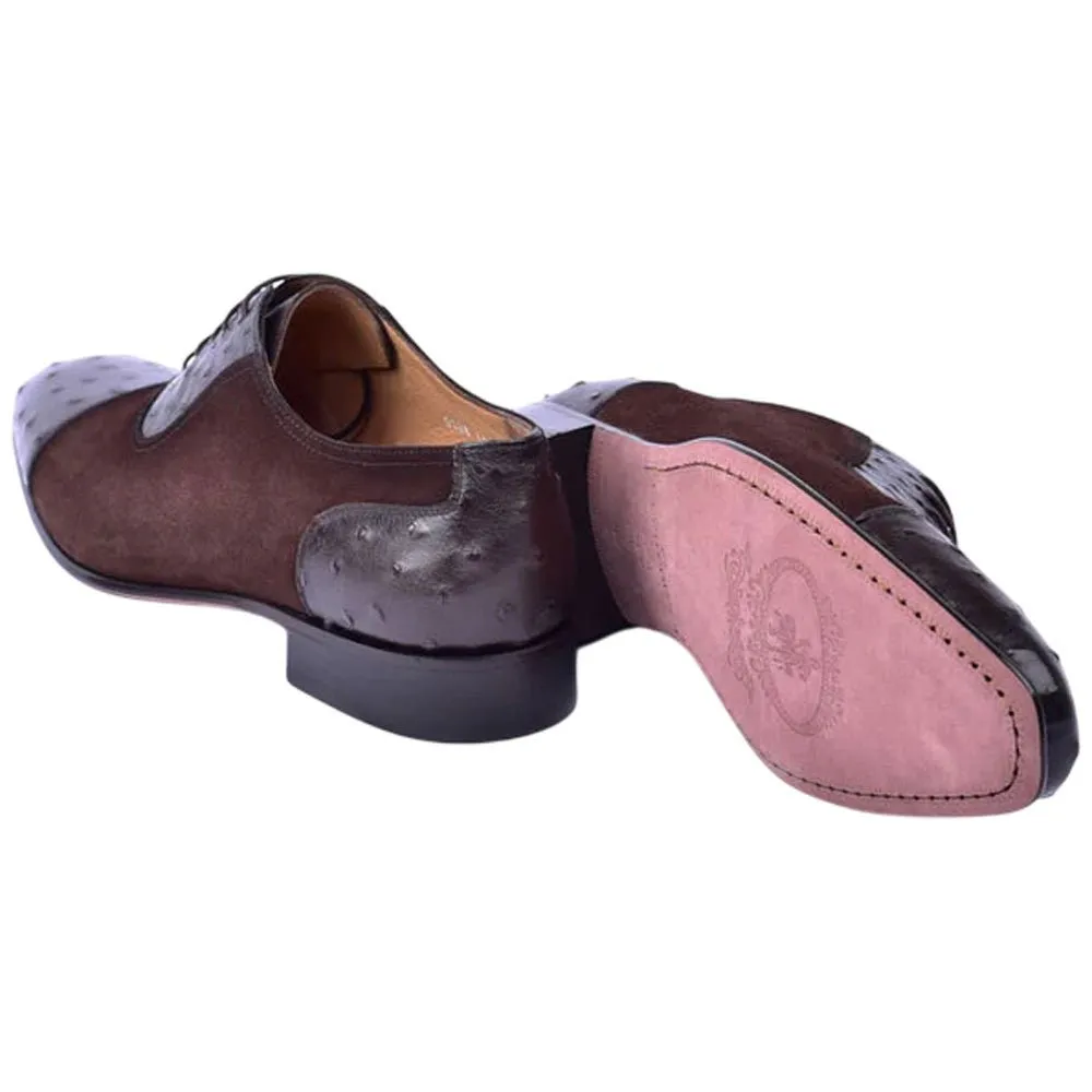 Corrente Men’s Genuine Ostrich Leather Brown Cap Toe Dress Shoe