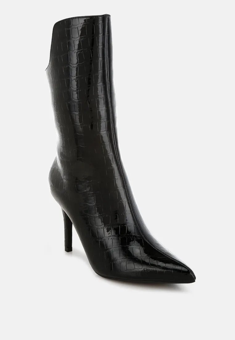 Croco Stiletto Heel Mid-Calf Boots By RUW