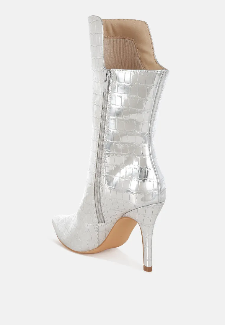Croco Stiletto Heel Mid-Calf Boots By RUW