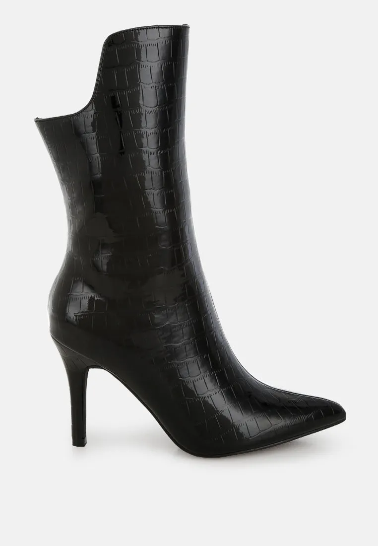 Croco Stiletto Heel Mid-Calf Boots By RUW