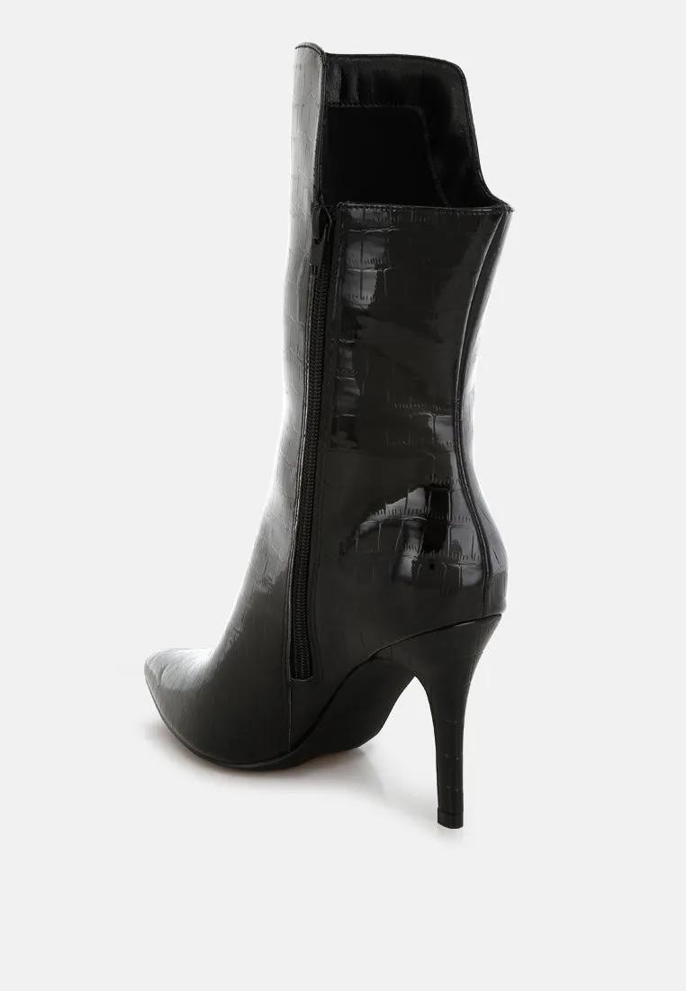 Croco Stiletto Heel Mid-Calf Boots By RUW