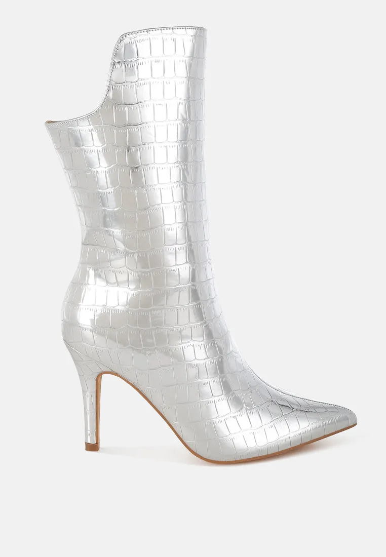 Croco Stiletto Heel Mid-Calf Boots By RUW