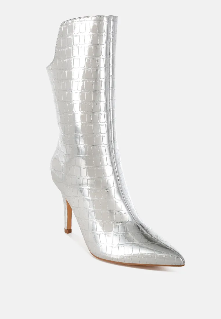 Croco Stiletto Heel Mid-Calf Boots By RUW