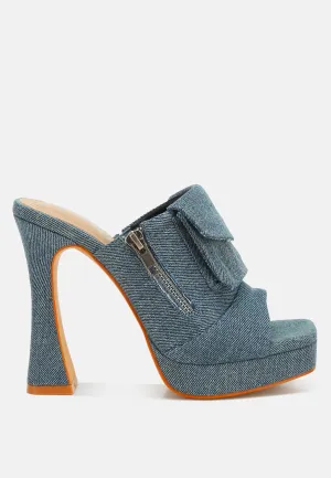Denim Pouch Detail Sandals by RUW