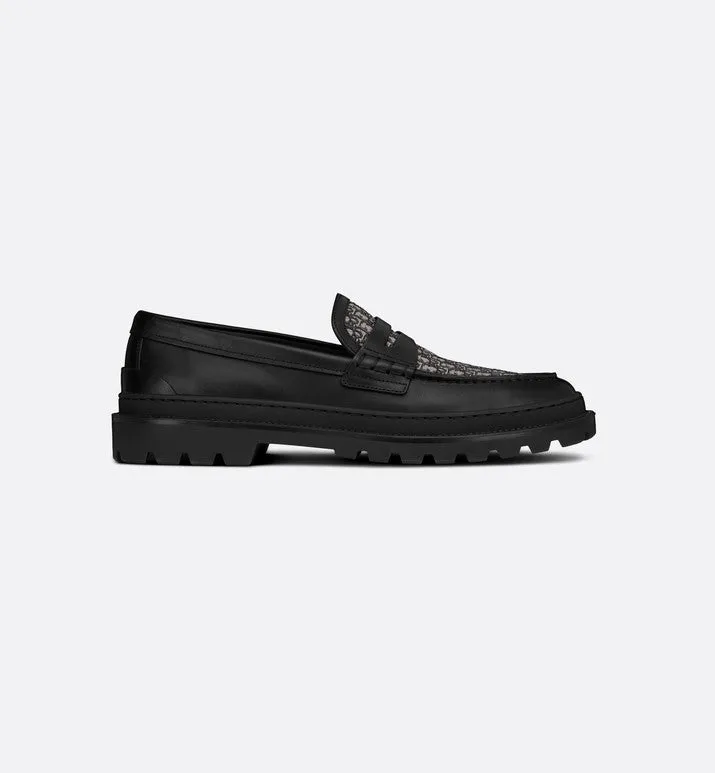 Dior Explorer Loafer • Black Smooth Calfskin and Beige and Black Dior Oblique Jacquard