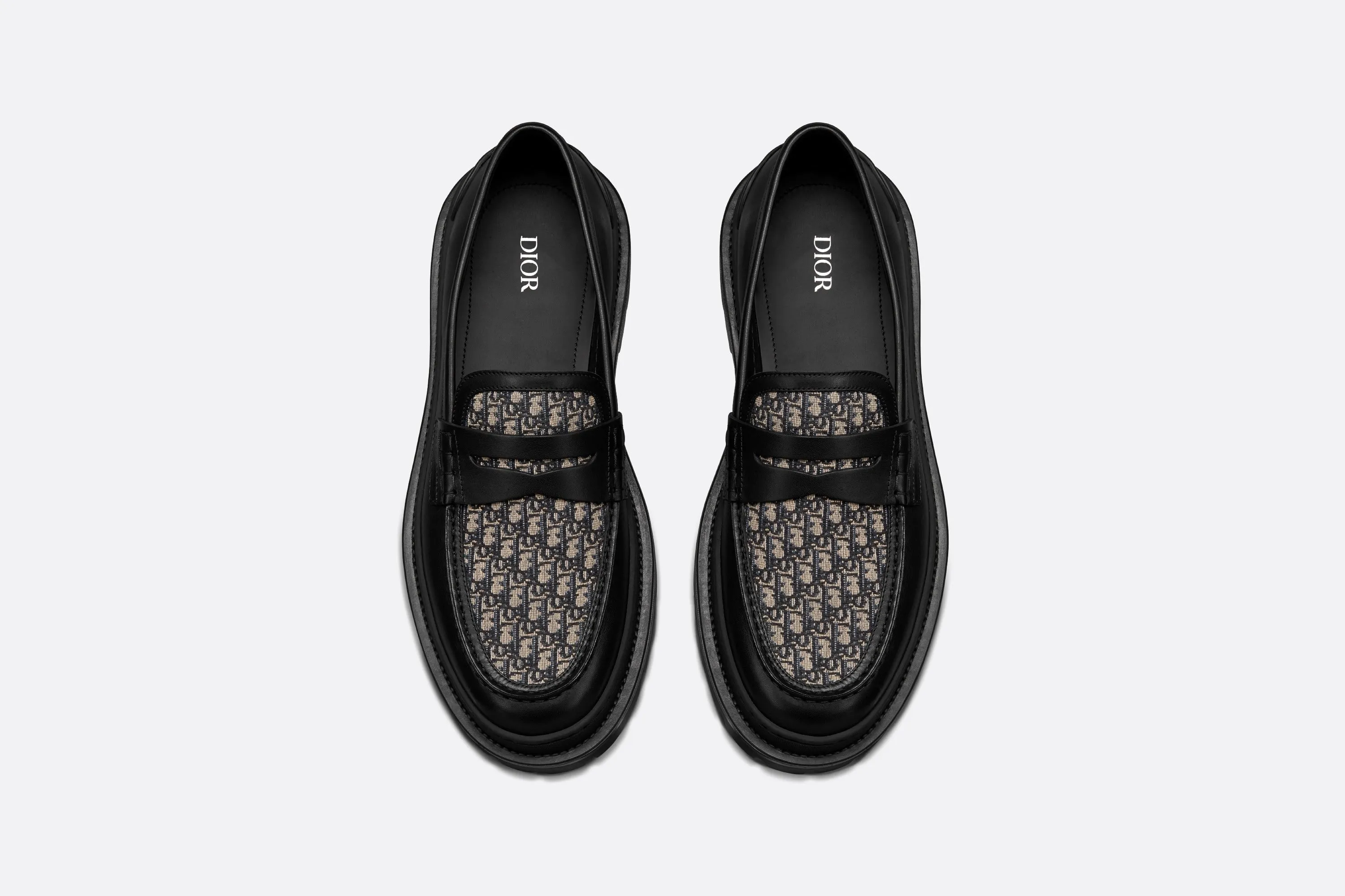Dior Explorer Loafer • Black Smooth Calfskin and Beige and Black Dior Oblique Jacquard