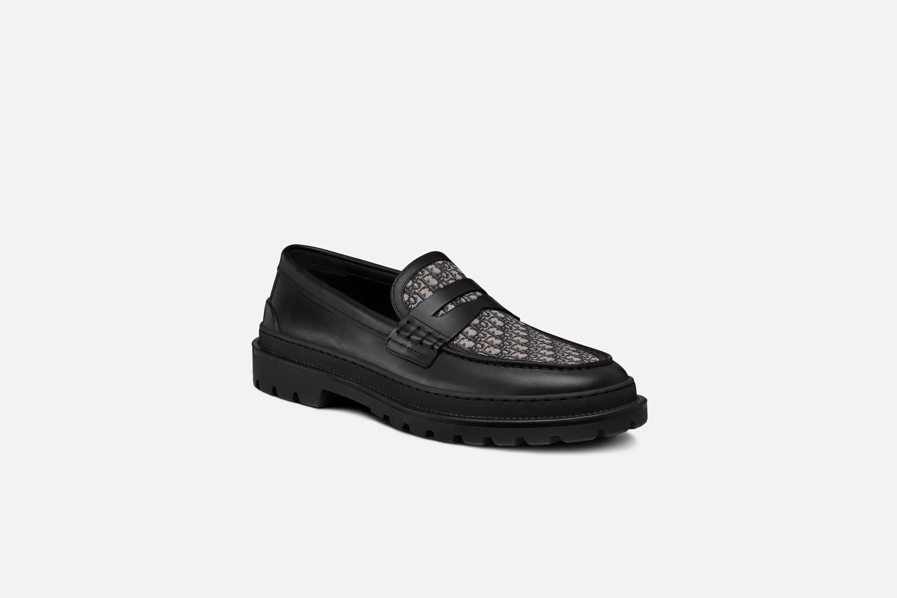 Dior Explorer Loafer • Black Smooth Calfskin and Beige and Black Dior Oblique Jacquard